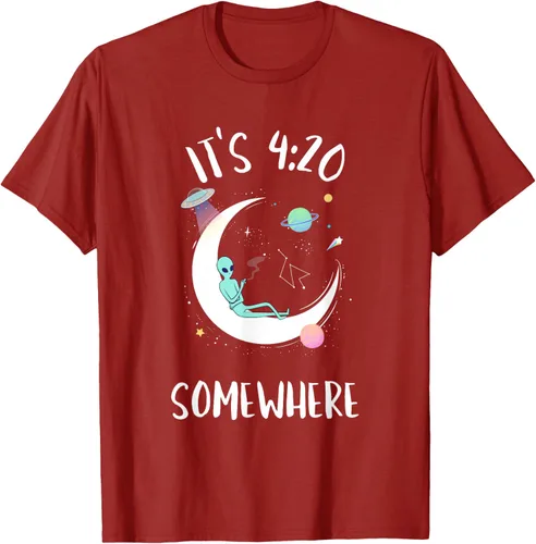 Vista 40 de Funny Weed Joint Smoking Moon Alien It's 4:20 Somewhere Camiseta, Negro, S