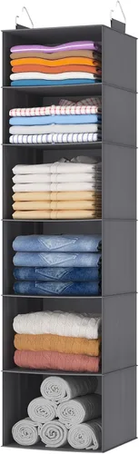 Vista 14 de Lifewit Organizador de armario colgante de 5 niveles y almacenamiento para estantes, estante de ropa plegable con 2 ganchos resistentes