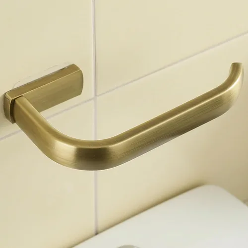Vista 2 de Flybath Soporte de papel higiénico de latón antiguo con 2 ganchos para abrigos montado en la pared