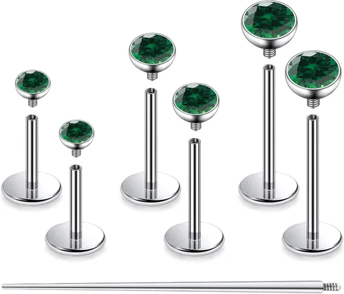 Vista 31 de F136 - Aretes de titanio 20/18/16G con rosca interna, con parte trasera plana, aros para nariz, labio, Medusa Monroe, labret de 6/8/0.394 in, barra
