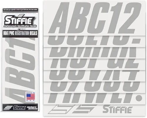 Vista 2 de STIFFIE Shift Silver 3" Boat & PWC Registration Decals • Etiquetas Adhesivas Letras Números