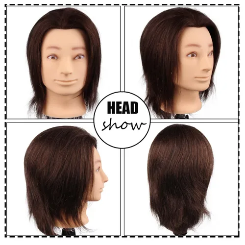 Vista 6 de HAIRWAY Cabeza de maniquí masculino de 8 pulgadas, cabeza de maniquí de práctica de peluquero con cabello humano 100% real, cosmetología, Marrón