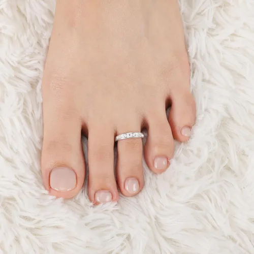 Vista 2 de Hoops & Loops Anillo de plata de ley 925 con circonita cúbica, ajustable, resistente al deslustre, hipoalergénico, con punta abierta, para mujeres