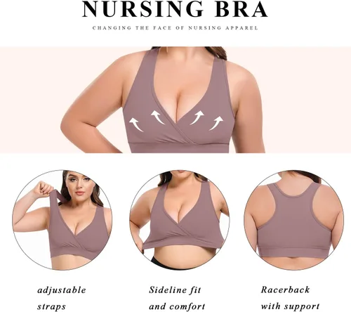Vista 5 de Bralette de maternidad y lactancia para mujer, 5 unidades (S-4XL) - Bralette cómodo con espalda cruzada