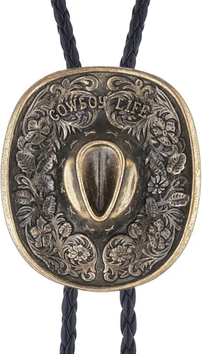 Vista 315 de Jeilwiy Corbata de bolo para hombre, corbata de vaquero occidental, collar de corbata de bolo dorado, corbata de cuero, corbata de Halloween