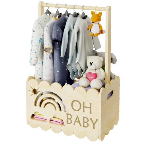 Vista 8 de Caja de madera para baby shower para niños y niñas, regalos de canasta para nuevos padres, regalo de bienvenida para bebé, adecuado para el embarazo