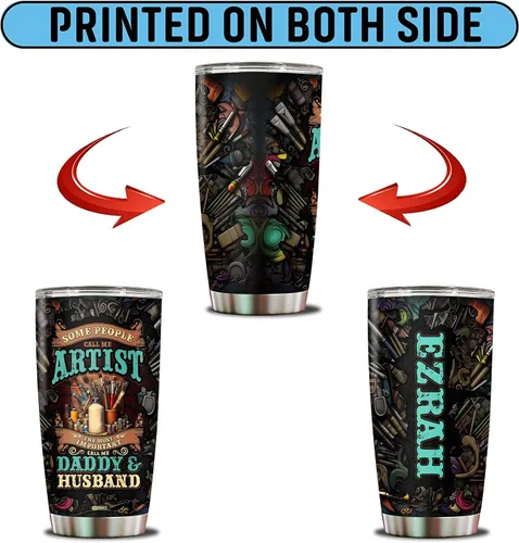 Vista 6 de Regalos de artista para hombres, vasos personalizados de acero inoxidable de 20 onzas, 30 onzas, taza de viaje para café, taza de viaje, regalo
