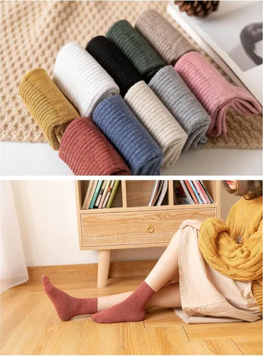 Vista 3 de Calcetines de algodón para mujer, de algodón, casuales, de color sólido, elásticos, para mujeres y niñas, 10 pares
