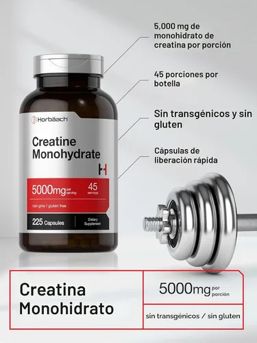 Vista 4 de Horbäach Creatina Monohidrato 0.18 oz 225 Cápsulas