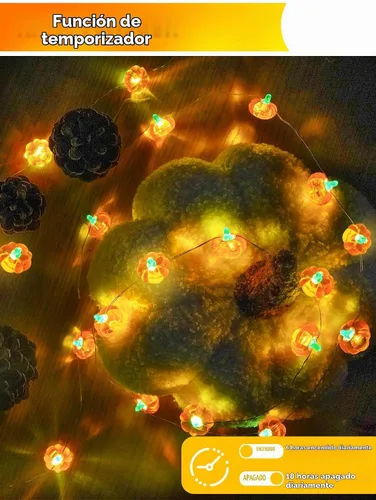 Vista 3 de Paquete de 2 guirnaldas de 30 luces LED de calabaza para decoración de otoño, funciona