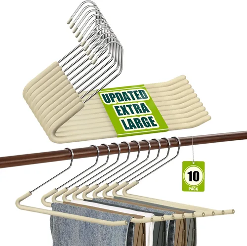 Vista 14 de Spring Fever Colgadores acolchados de esponja antideslizante para pantalones - Espuma cromada resistente ahorro de espacio Beige 5