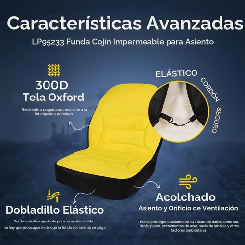 Vista 4 de LP95233 - Funda de asiento impermeable acolchada con tela Oxford 300D para Tractor Utilitario Compacto John Deere, respaldo de funda de asiento