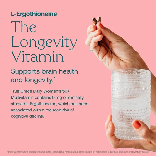 Vista 4 de True Grace Daily Women's Multivitamin 50+ - 60 tabletas fáciles de tragar - Inmune, energía, longevidad y apoyo de memoria - Vegano - Sin gluten