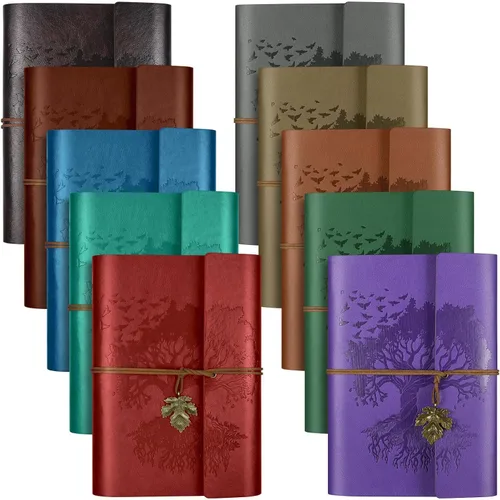 Vista 8 de 6 paquetes de cuaderno de cuero, diario de viaje al por mayor, diarios vintage recargables para escribir, regalos de diario para mujeres, hombres