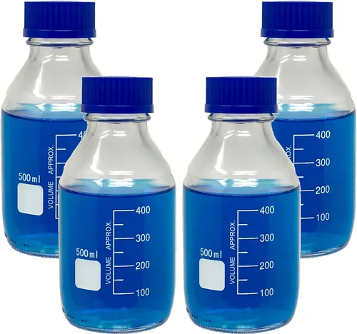Vista 6 de Karter Scientific Botellas redondas de vidrio de 3.4 fl oz con tapa de rosca GL45, vidrio de borosilicato, 251 x 9 (paquete de 4)