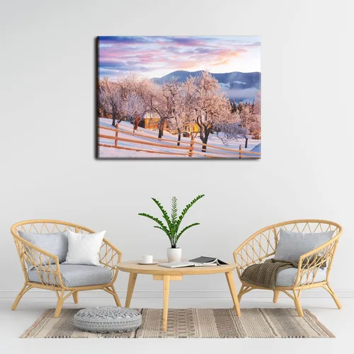 Vista 3 de BANHUA1 Decoración de pared de escena de nieve de invierno, lienzo, pintura artística de pared, póster de tierra de nieve de invierno sobre lienzo