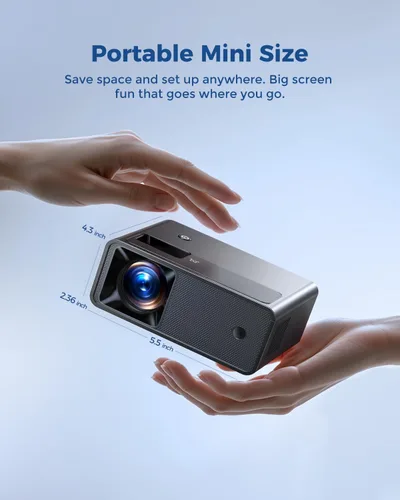 Vista 5 de CiBest Mini proyector, proyector de video de soporte Full HD 1080P mejorado, proyector de película pequeña portátil, compatible con Mini negro