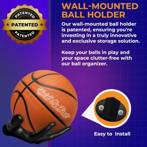 Vista 2 de Soporte de pelota montado en pared – Resina premium – Exhibición de baloncesto, fútbol, fútbol americano – Cuelga pelotas de forma segura