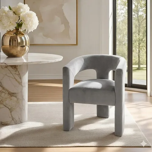 Vista 24 de Modernas sillas de comedor, silla de sherpa tapizada de terciopelo con respaldo, silla de tocador Boucle ensamblada cómoda para cocina, comedor