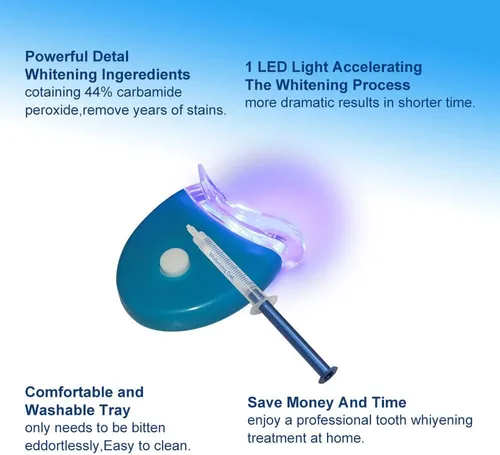 Vista 4 de Kit de blanqueamiento de dientes con luz LED, 10 jeringas de gel blanqueador de dientes de 0.11 onzas líquidas, blanqueador de dientes para uso
