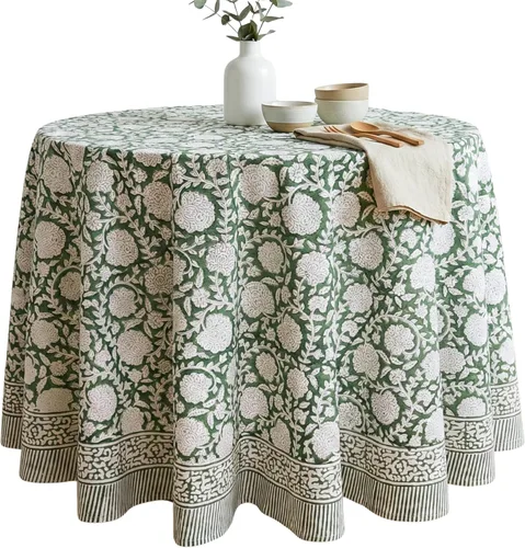 Vista 46 de ATOSII Mantel 100% algodón, Amara, floral, hecho a mano, rectangular, de lino, para cocina, comedor, fiestas, bodas, exteriores, picnics, Pascua
