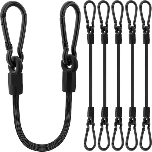 Vista 13 de Cuerdas elásticas con ganchos, cuerdas elásticas de servicio pesado de 8 pulgadas de largo con clip de mosquetón para exteriores, cuerda elástica