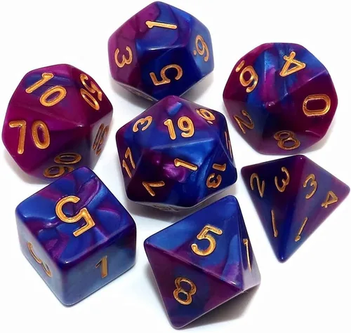 Vista 20 de DND - Juego de dados de nebulosa negra mezcla azul oscuro para Dungeon and Dragons D&D RPG juegos de rol, 7 dados poliédricos con bolsa de dados