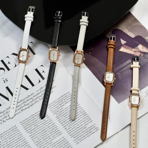 Vista 9 de Luxury Women's Analog Leather Strap Watch with Rose Gold-Tone Hands Square Watch & Round Watch