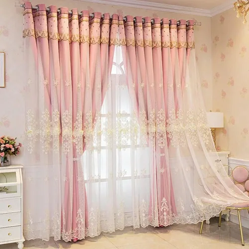 Vista 8 de Amidoudou 1 Par de Cortinas Europeas de Doble Capa Cortinas Bordadas de Lujo para Sala de Estar Dormitorio (Beige, 52x90 Pulgadas)
