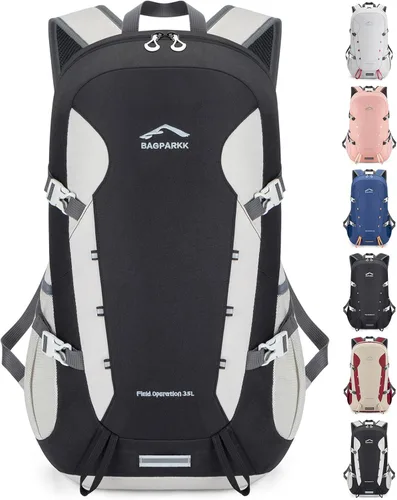 Vista 14 de BAGPARKK Mochila de senderismo, mochilas de viaje grandes de 35 litros para hombres y mujeres, resistente al agua, ultra ligera, plegable, plegable