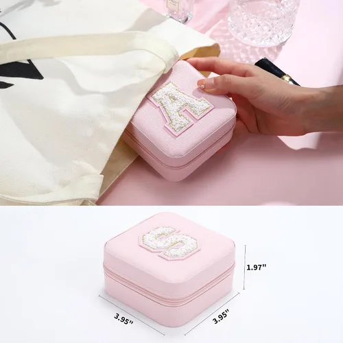Vista 6 de Parima Regalos para mujeres Pequeño joyero con inicial, organizador de joyas, caja de joyería, regalos de cumpleaños, mamá, amigas, hermana, dama
