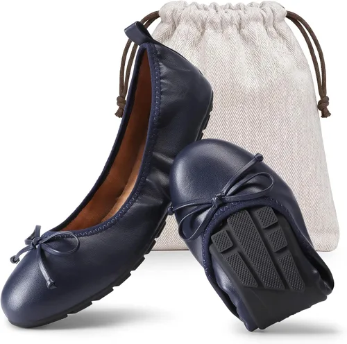 Vista 14 de DREAM PAIRS Bailarinas plegables con lazo para mujer Blanco