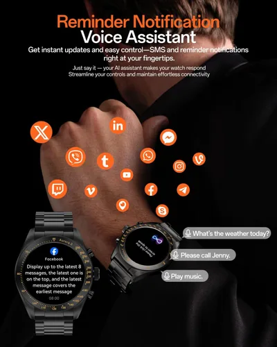 Vista 5 de Aurora 2 - Reloj inteligente para hombre, responder/hacer llamadas, pantalla AMOLED HD de 1.32 pulgadas, reloj inteligente de 350 mAh, monitor