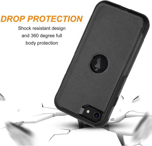 Vista 4 de Funda de teléfono para iPhone SE 2020/2022 de 2 capas resistente a prueba de golpes, con bolsillos, a prueba de caídas, para iPhone SE 3ª y 2ª Negro
