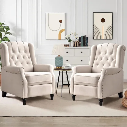 Vista 8 de CANMOV Silla Reclinable de Empuje hacia Atrás, Silla Decorativa, Sillón Reclinable de Mediados de Siglo con Respaldo Alto, Silla Reclinable de Tela
