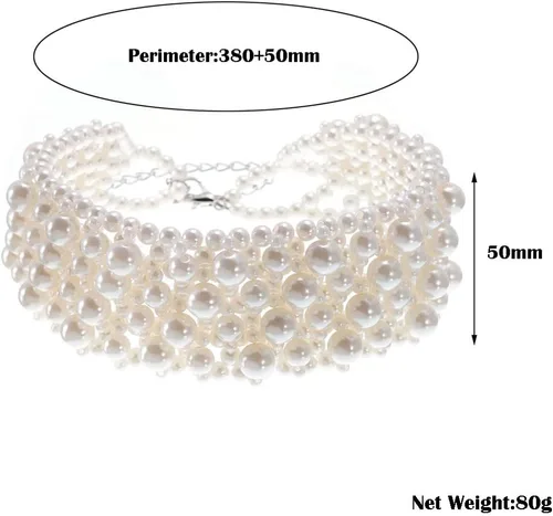 Vista 4 de Collar de cadena de resina de perlas de imitación de múltiples hebras, gargantilla de declaración, joyería de disfraz para mujer, Perla, No es una