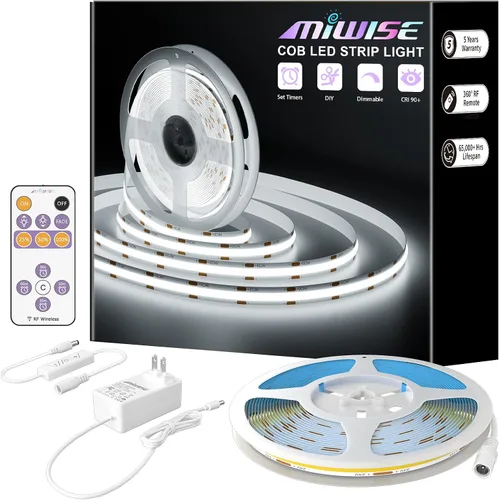 Vista 8 de MIWISE Tira de luces LED COB, tira de luz LED de 2700 K, blanco cálido, 20 pies, regulable, súper brillante, 24 V, cinta flexible de alta densidad
