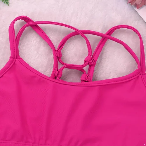 Vista 5 de RUNQHUI Brasier deportivo de entrenamiento sólido para niñas, sin mangas, elástico, para ballet, baile, entrenamiento, gimnasia, ropa deportiva