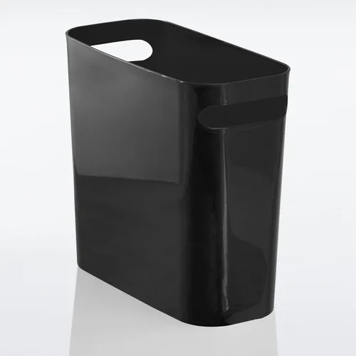 Vista 6 de mDesign - Pequeña papelera rectangular de plástico para basura, recipiente para basura con asas para baño, cocina, oficina en casa, dormitorio, Negro