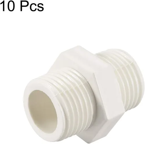 Vista 3 de uxcell Tubería de PVC accesorio hexagonal pezón G1/2 X G1/2 conector adaptador de rosca macho 10 unids