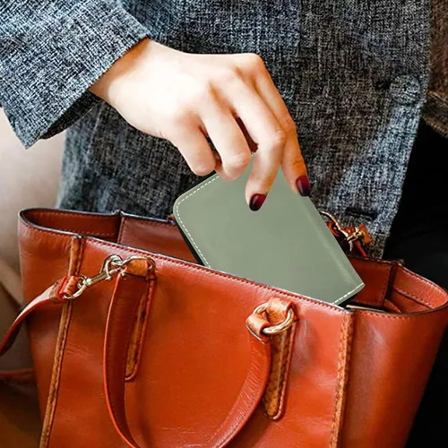 Vista 4 de Small RFID Credit Card Holder Wallet with Zipper, Leather Wallet Case for Women Light Green Background