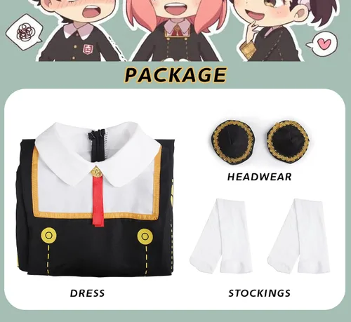 Vista 5 de Disfraz de anime, Anya Loid Forger, uniforme de cosplay, vestido de Halloween para niñas y hombres