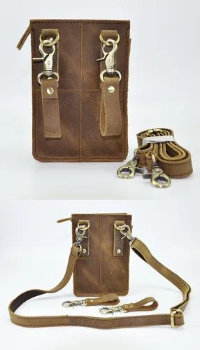 Vista 3 de Leaokuu Bolso de hombro para hombre de cuero de moda de diseñador casual mensajero organizador de la caza Fanny cintura cinturón bolsa paquete