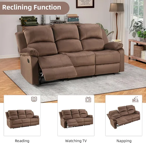 Vista 4 de EBELLO Juego de sofá reclinable manual, moderno juego de muebles reclinables de microfibra para sala de estar, incluye 2 sillas reclinables y 1 sofá