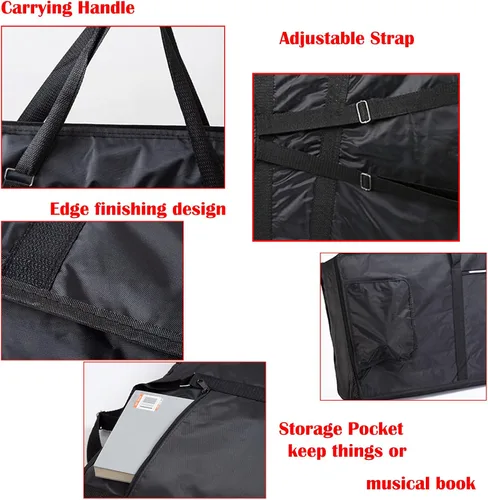 Vista 6 de Funda para piano eléctrico de 39 pulgadas con 61 notas, acolchada con algodón de 0.236 in, correa de viaje ajustable para el hombro y bolsillo