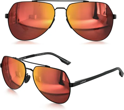 Vista 2 de LUENX Lentes de sol de aviador para hombres y mujeres, polarizados, marco de metal grande, protección UV 400