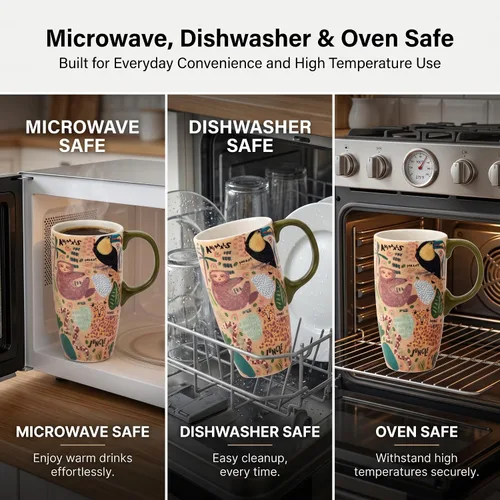 Vista 9 de Topadorn Taza de cerámica alta de 17 onzas – Taza de café con diseño de perezoso, apta para microondas y lavavajillas, taza de café única para café