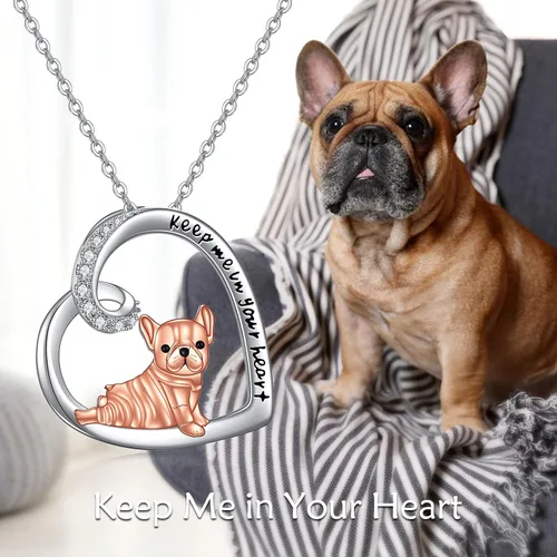 Vista 5 de YAFEINI Collar de bulldog francés de plata de ley 925, colgante de bulldog francés, joyería de regalo para niñas, No es una piedra preciosa