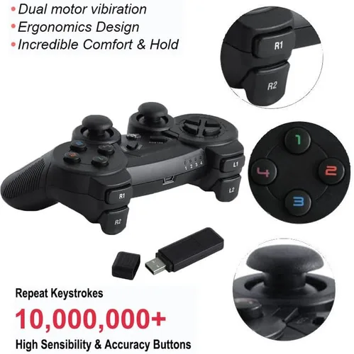 Vista 4 de Controlador de juego inalámbrico para Windows PCRaspberry PiPS3 Gamepad recargable para juegos Joystick portátil Joypad para computadora