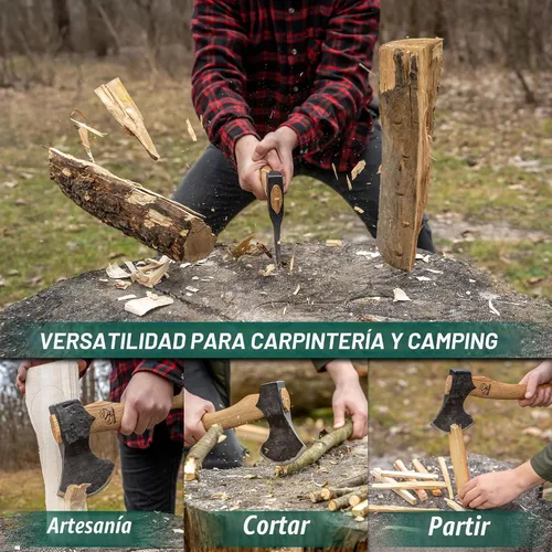 Vista 2 de BeaverCraft Bushcraft Hacha con funda para acampar AX3 – Hacha pequeña para tallar madera – Hacha forjada para cortar – Hacha de mochilero forestal